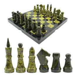 Шахматы подарочные из камня змеевик 295*295мм