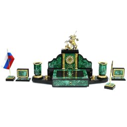 Настольный набор из малахита "Георгий Победоносец" 86 см