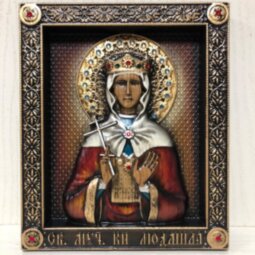 Резная икона Мученица Людмила Чешская, княгиня