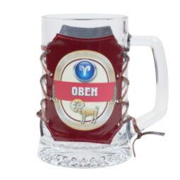Кружка для пива, 0,67л, "Знак зодиака" в оплетке из натуральной кожи