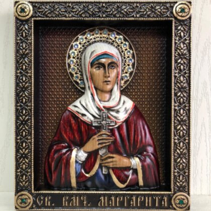 Резная икона Святая великомученица Марина (Маргарита) Антиохийская